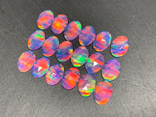 Faceted Aurora Opal oval 10x14mm cabochons - Doublet cabochons - man made Opal