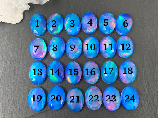 Faceted Aurora Opal oval 10x14mm cabochons - Doublet cabochons