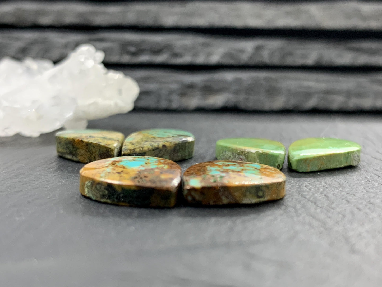 Tibetan Turquoise Pair 14mm long Cabochon - Hand Cut Cabochon