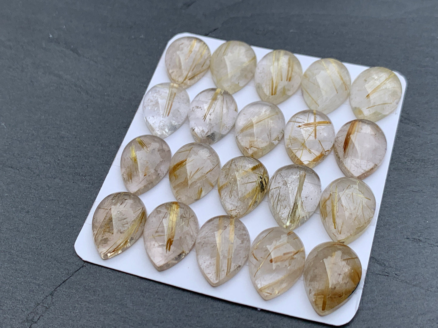 Gold Rutilated Quartz pear 13x18mm cabochon - Calibrated cabochons