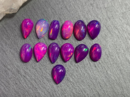 Ethiopian Opal oval, pear, rectangle 10mm long cabochon - Natural Opal smoked to purple color