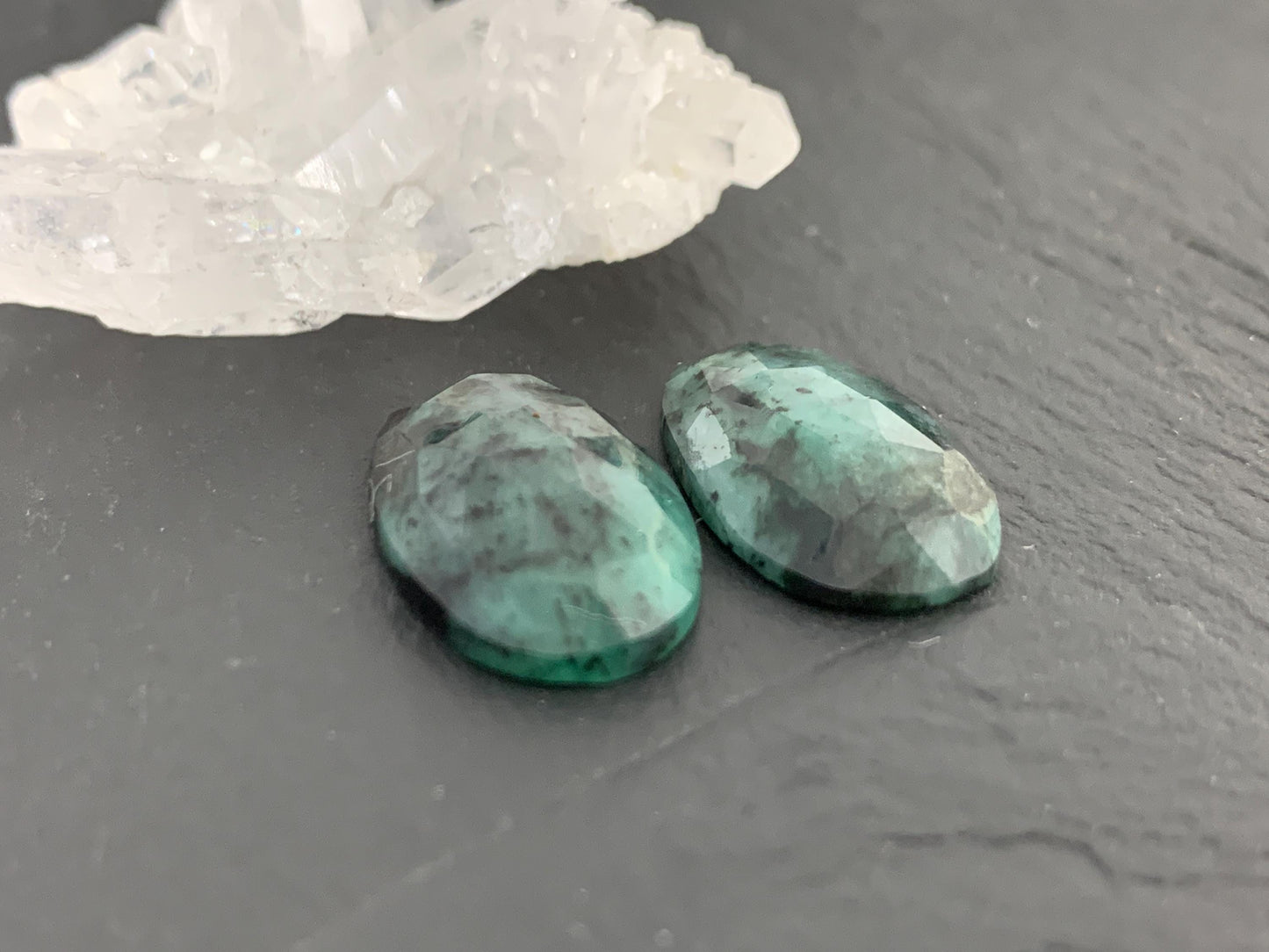 Faceted Emerald Pair 11x18x4mm cabochon