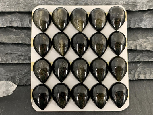 Gold Obsidian pear 12x16mm cabochon