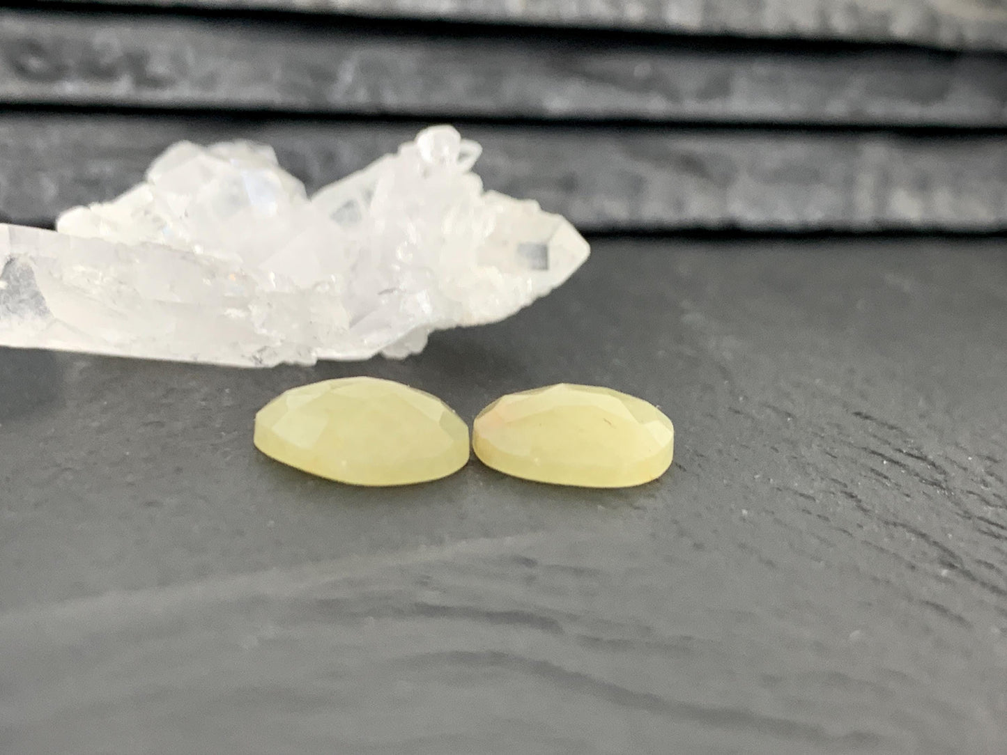 Faceted Yellow Sapphire pair 11x13x4mm cabochon