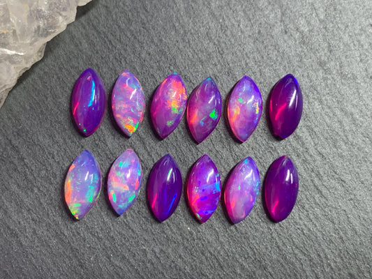 Ethiopian Opal marquise 5x10mm cabochon - Natural Opal smoked to purple color