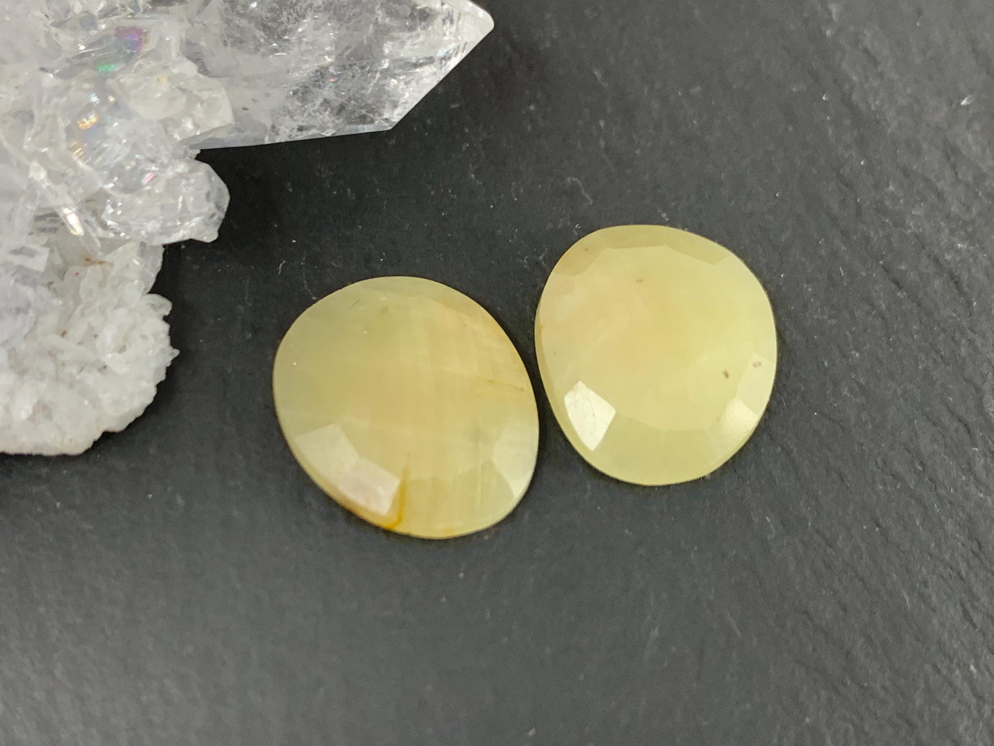 Faceted Yellow Sapphire pair 12x14x3mm cabochon