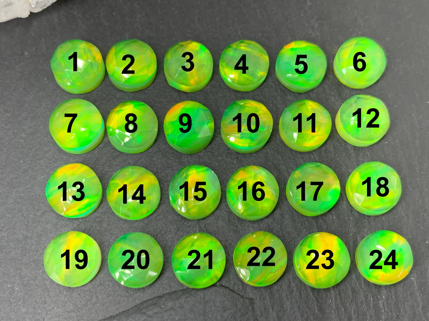 Faceted Aurora Opal round 8mm cabochon - Doublet cabochons