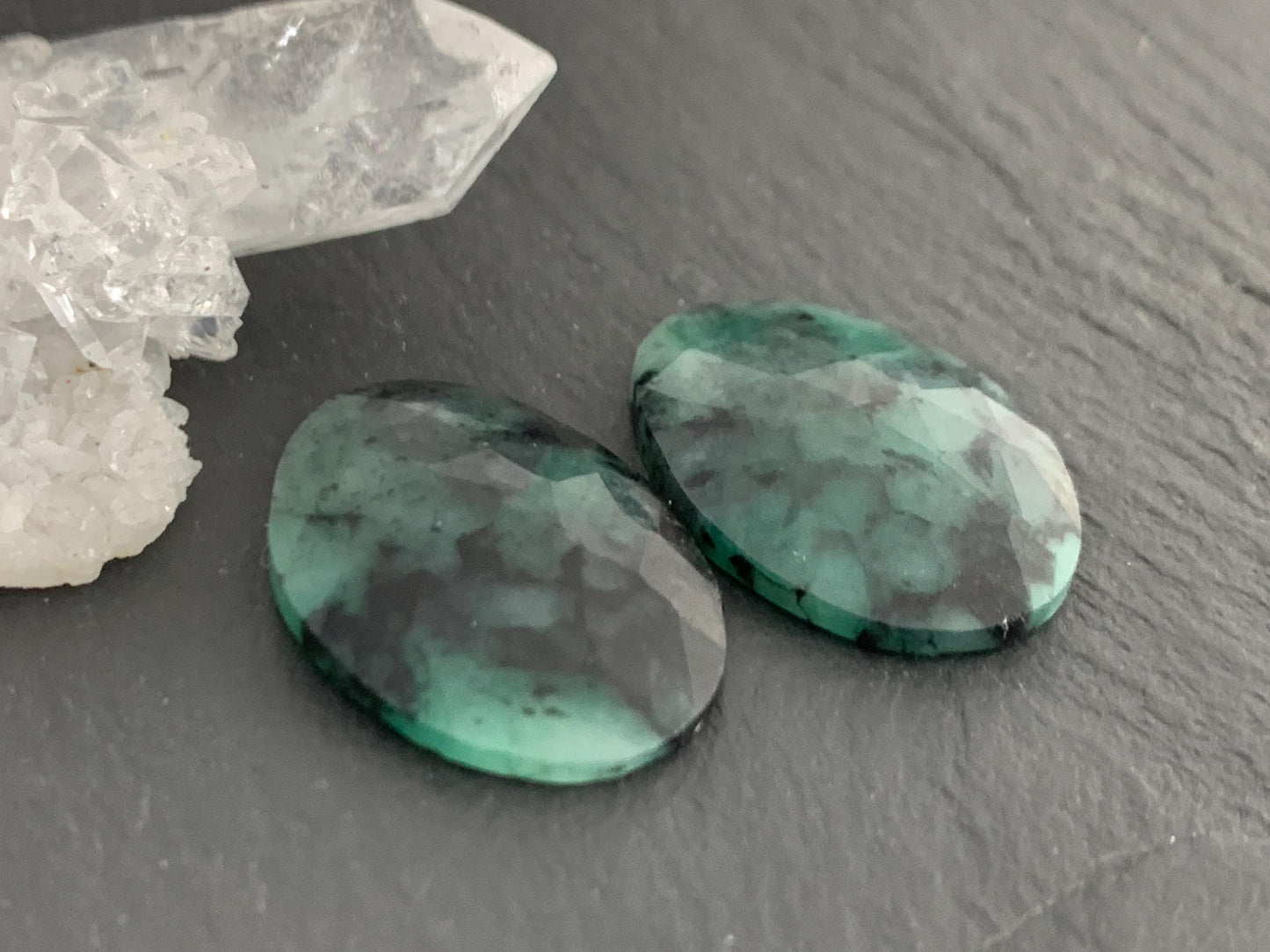 Faceted Emerald Pair 15x21x4mm cabochon
