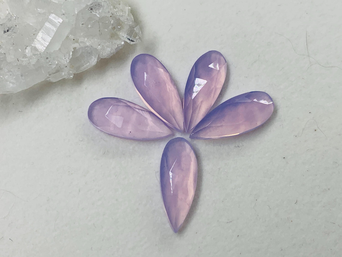Faceted Lavender Quartz pear 8x20mm cabochon - Lab created