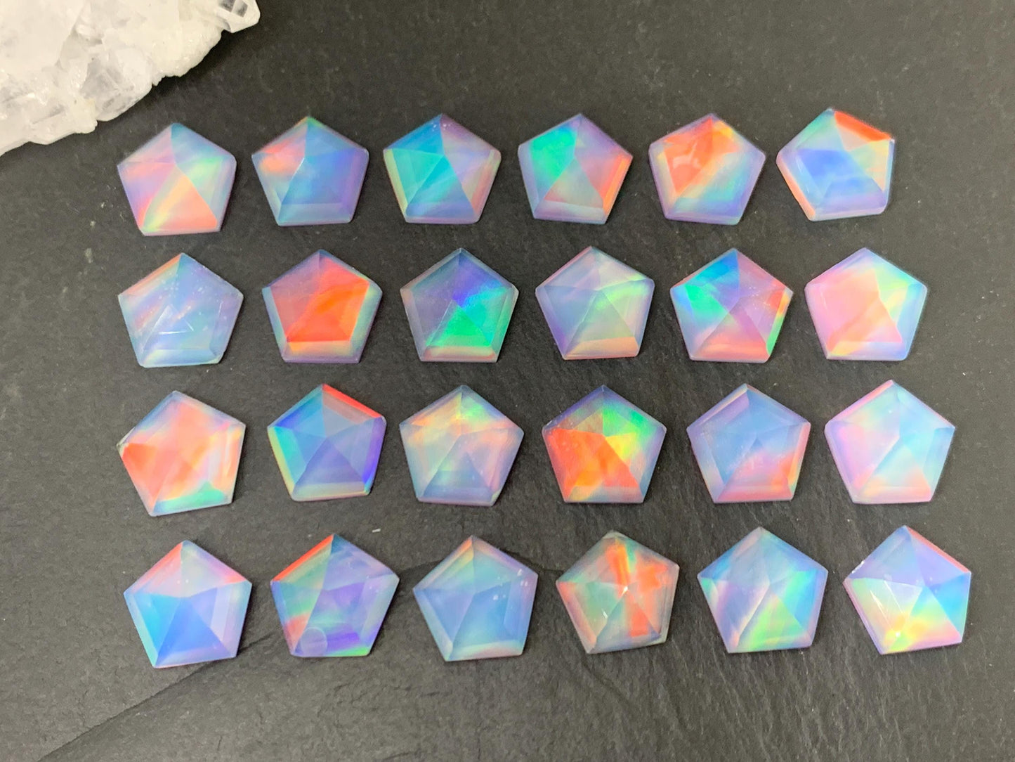 Faceted  Aurora Opal pentagon 10mm cabochon - Doublet cabochons/ Select your cabochon
