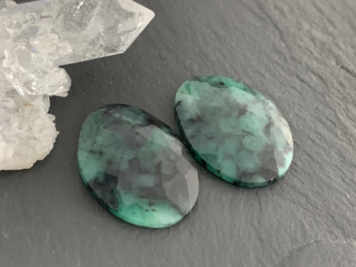 Faceted Emerald Pair 15x21x4mm cabochon