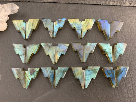 Labradorite lightning bolt pair 12x19mm cabochon
