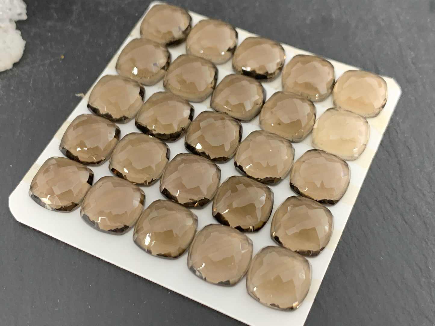 Faceted Smokey Quartz square cushion 10mm cabochon  - Calibrated cabochons