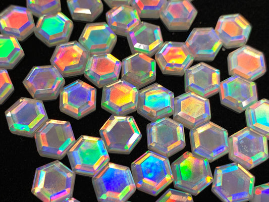 Faceted Rainbow Quartz hexagon 10mm cabochon