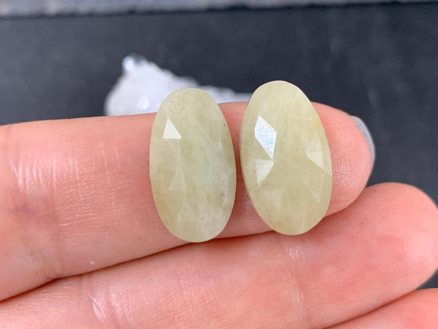 Faceted Yellow Sapphire pair 9x17x4mm cabochon