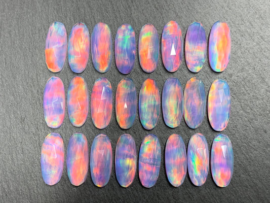 Faceted Aurora Opal oval 8x20mm cabochon - Doublet cabochons