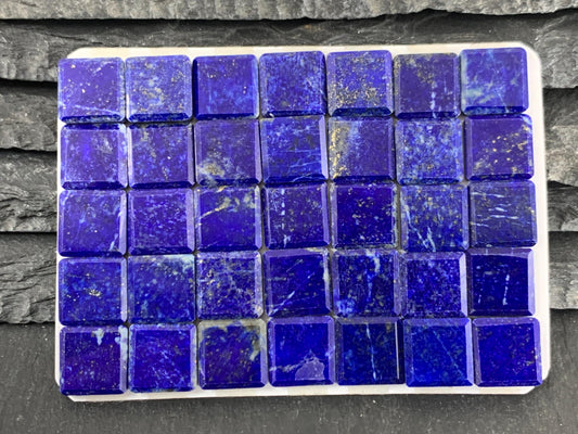 Flat Lapis Lazuli square 10mm cabochon with faceted edge - Calibrated cabochons
