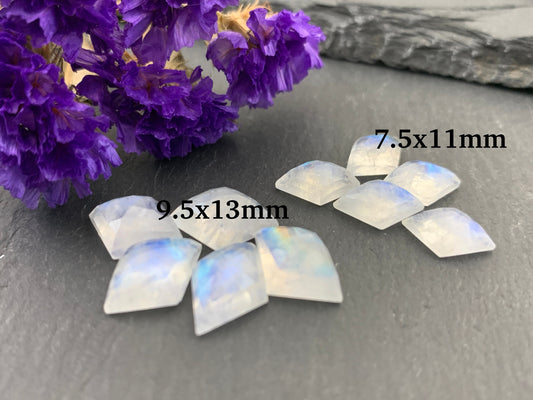 Faceted Rainbow Moonstone rhombus 10x13mm, 7x11mm cabochon