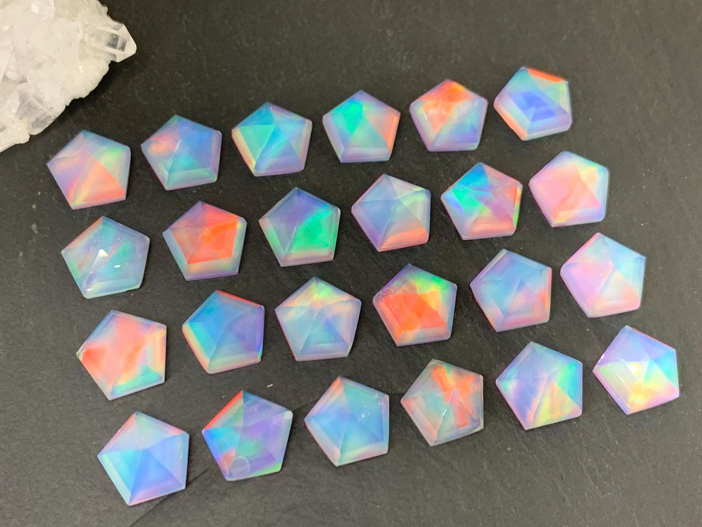 Faceted  Aurora Opal pentagon 10mm cabochon - Doublet cabochons/ Select your cabochon