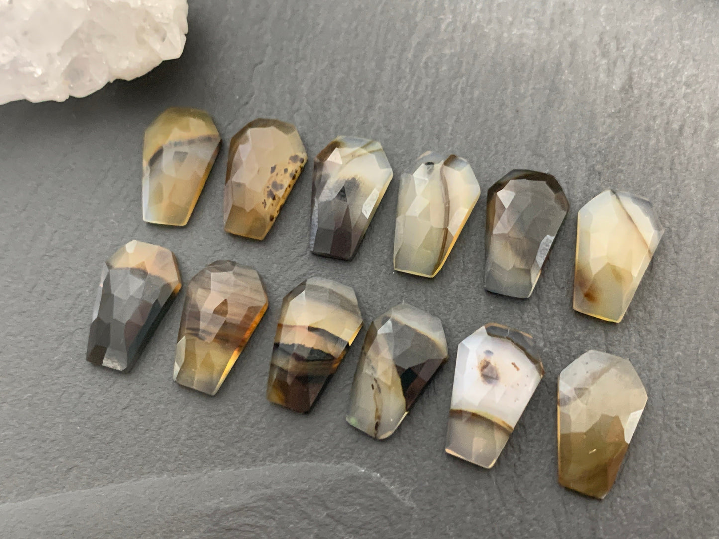 Faceted Montana Agate coffin 10x16mm cabochon