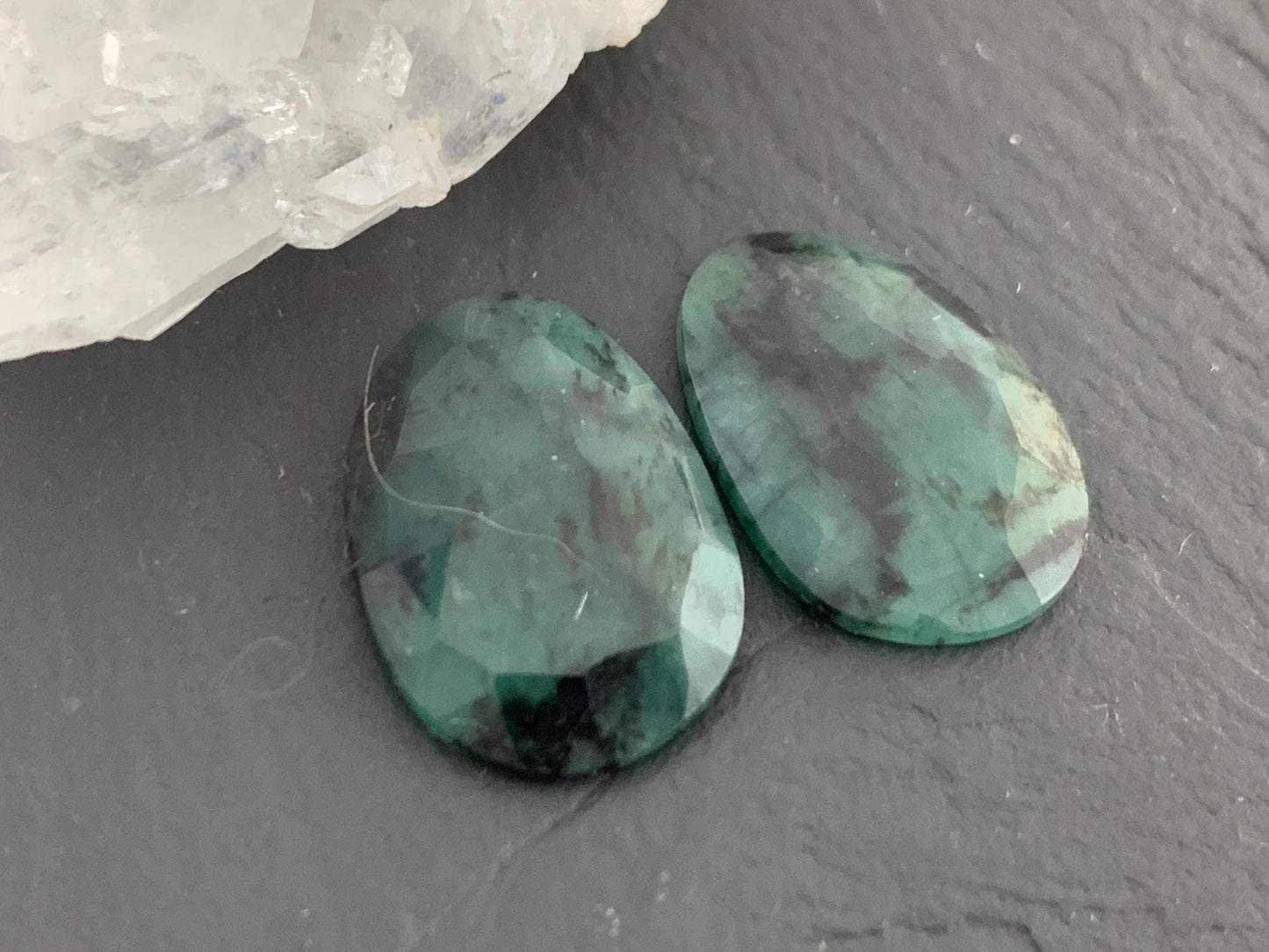 Faceted Emerald Pair 12x17x3mm cabochon