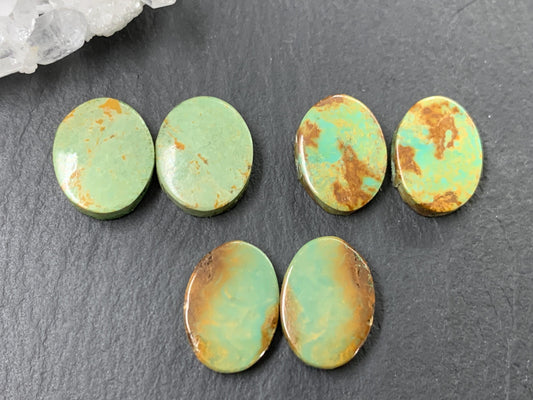 Tibetan Turquoise Pair 13-14mm long Cabochon - Hand Cut Cabochon