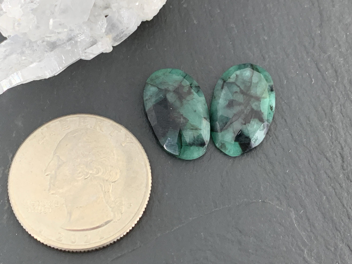 Faceted Emerald Pair 11x17x3mm cabochon