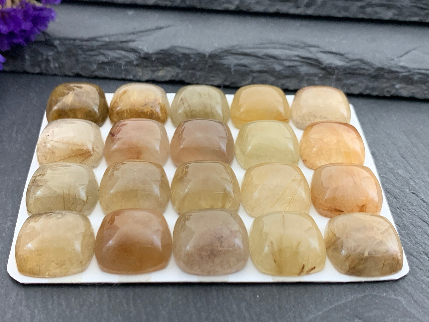 Rutilated Quartz square 15mm cabochon - Calibrated cabochons