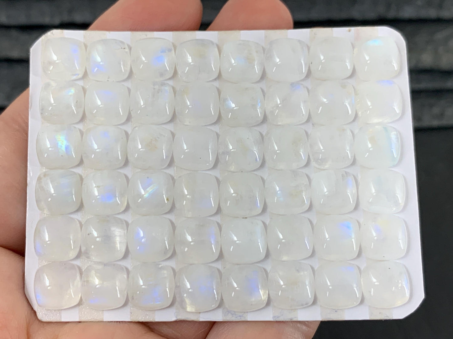Rainbow Moonstone square cushion 8mm cabochon - Calibrated cabochons