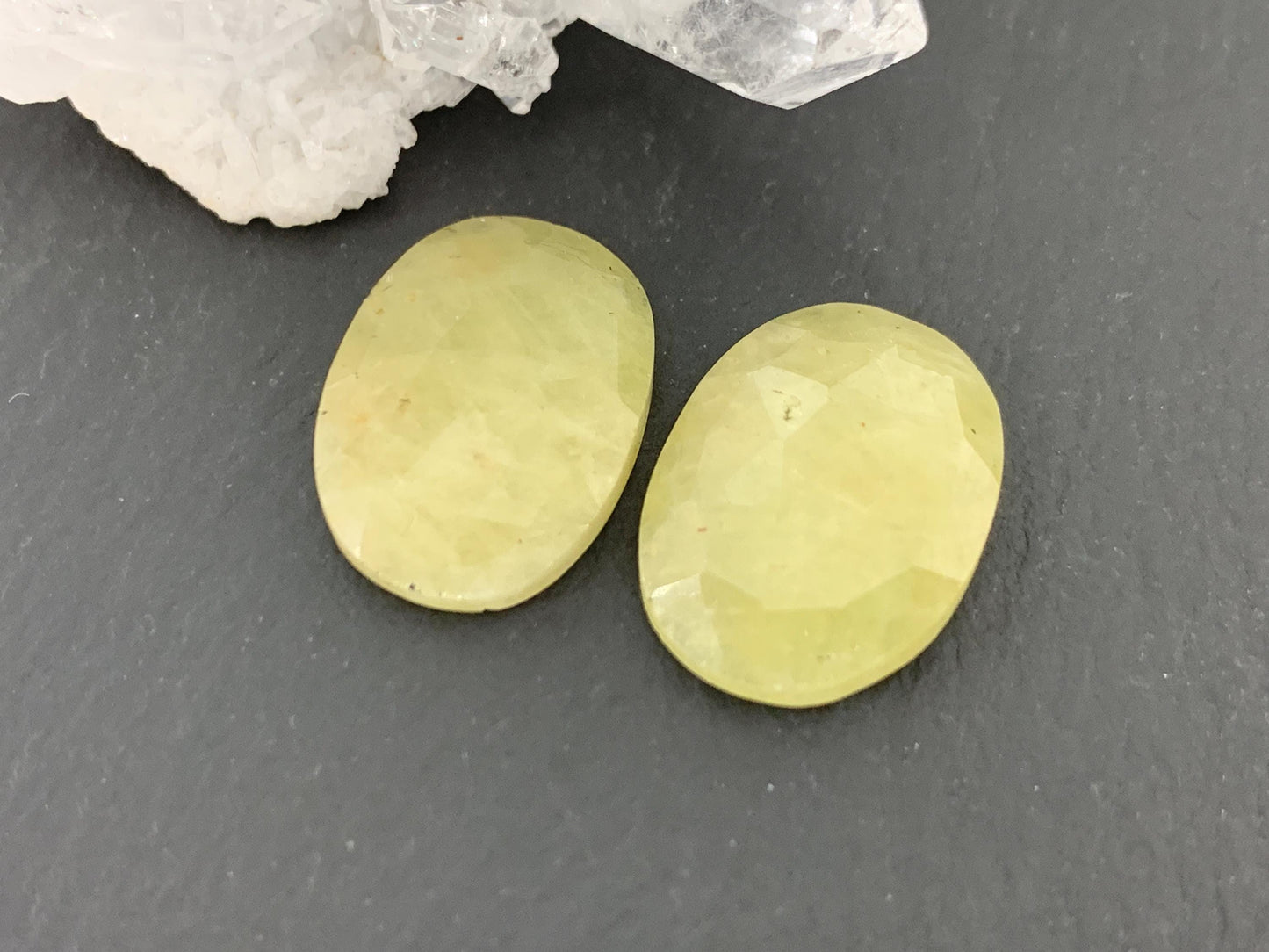 Faceted Yellow Sapphire pair 12x16x4mm cabochon