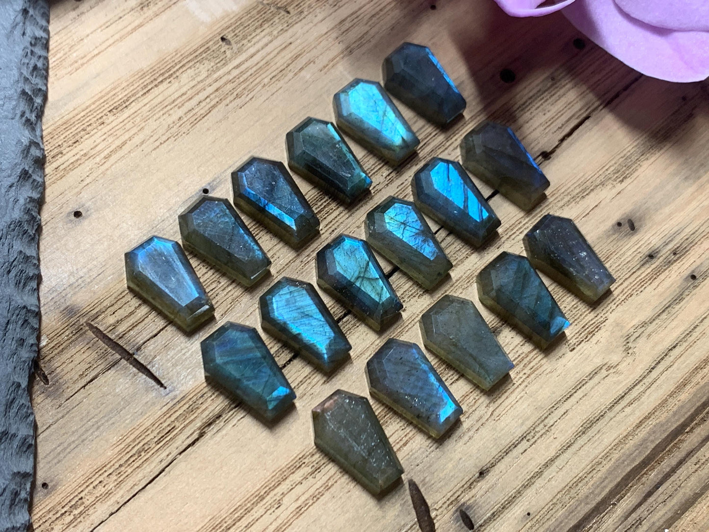 Labradorite Coffin Cabochon, Natural 10x15mm Step Cut Gemstone