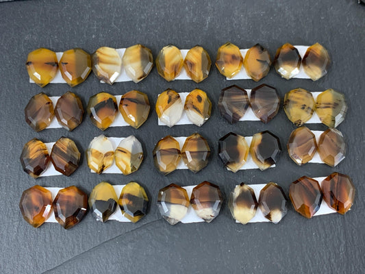 Faceted Montana Agate 14mm long cabochon - Buy by pair