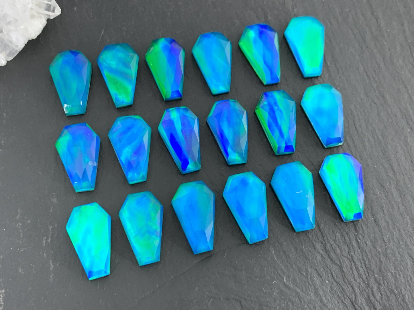 Faceted Aurora Opal coffin 10x16mm cabochon - Doublet cabochons