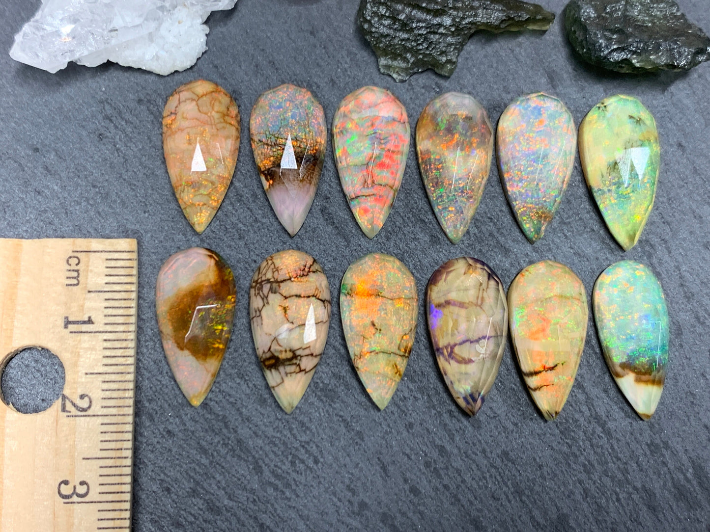 Faceted Monarch Opal pear 10x20mm doublet cabochons - Doublet cabochons