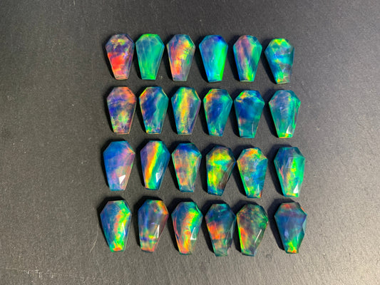 Faceted Aurora Opal coffin 10x16mm cabochon - Doublet cabochons