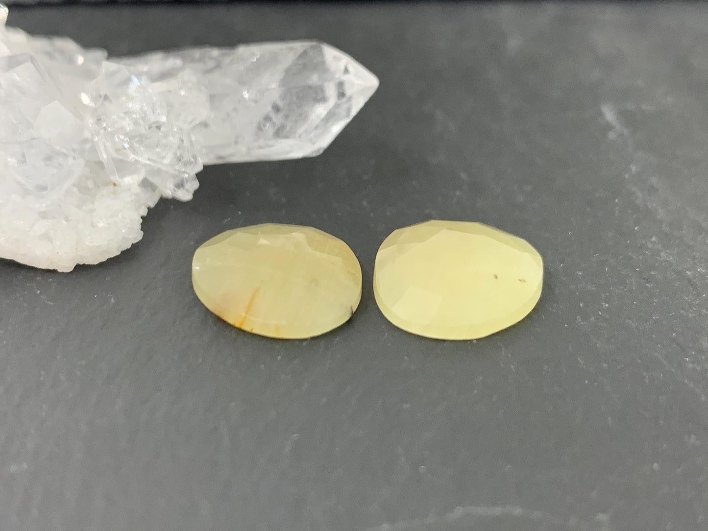 Faceted Yellow Sapphire pair 12x14x3mm cabochon