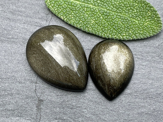 Gold Obsidian pear 18x25mm & 15x20mm cabochon - Calibrated cabochons