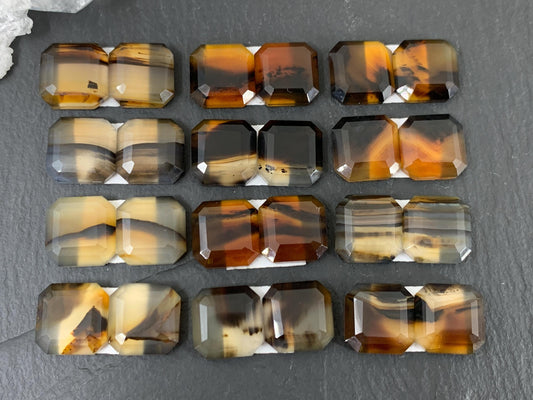 Faceted Montana Agate square 12mm cabochon - Buy by pair
