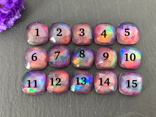 Faceted Aurora Opal square 10mm cabochon - Doublet cabochons