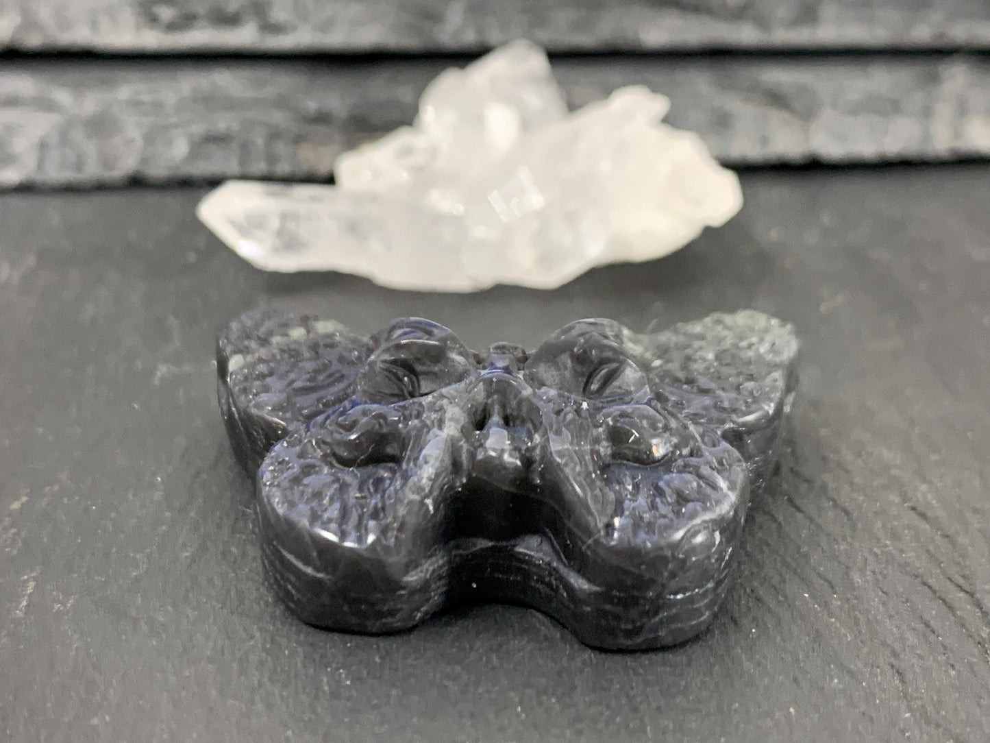 Labradorite Butterfly Carving 28x40mm Flat Back Gemstone - Hand Carved Ghost Face Design