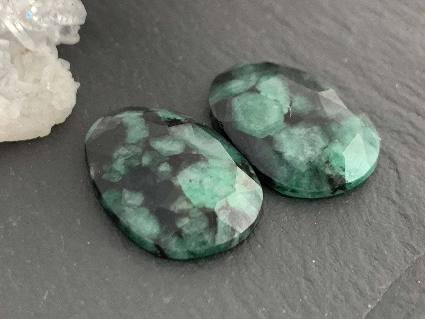 Faceted Emerald Oval Pair 13x18x4mm cabochon