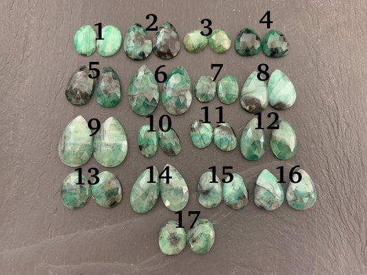 Faceted Emerald pair 9-19mm long cabochon