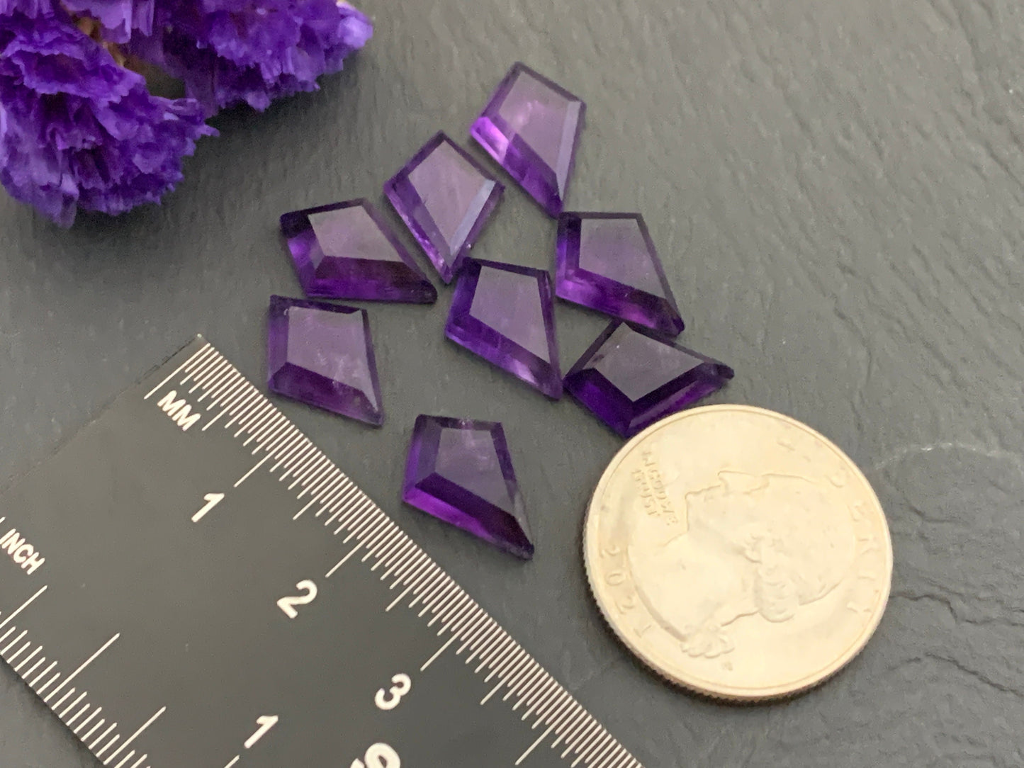 Faceted Amethyst kite 10x14mm cabochon