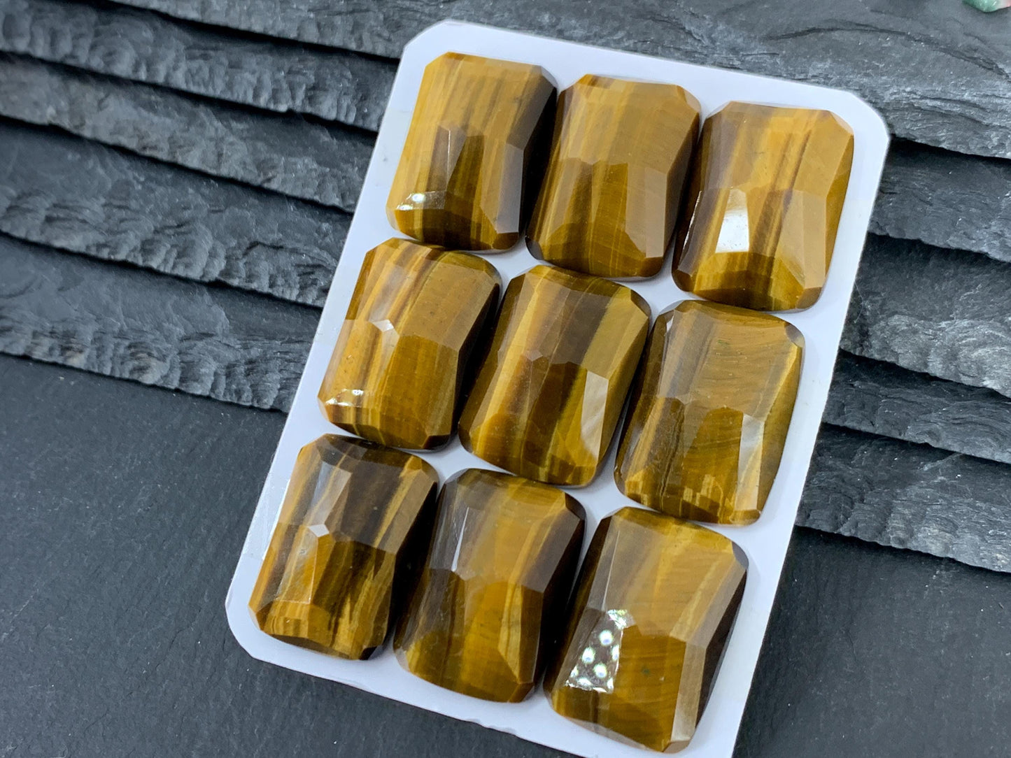 Faceted Tiger Eye rectangle 18x25mm cabochon - Calibrated cabochons
