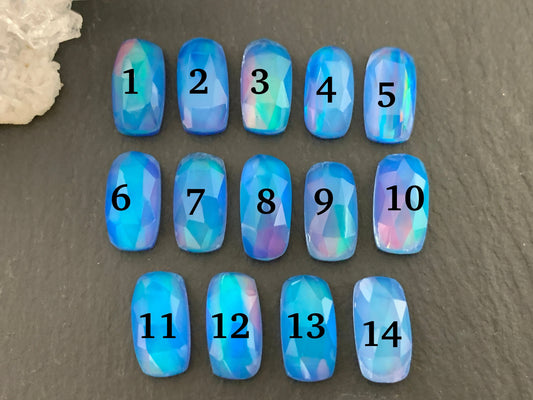 Faceted Aurora Opal 7x14mm cabochon - Doublet cabochon