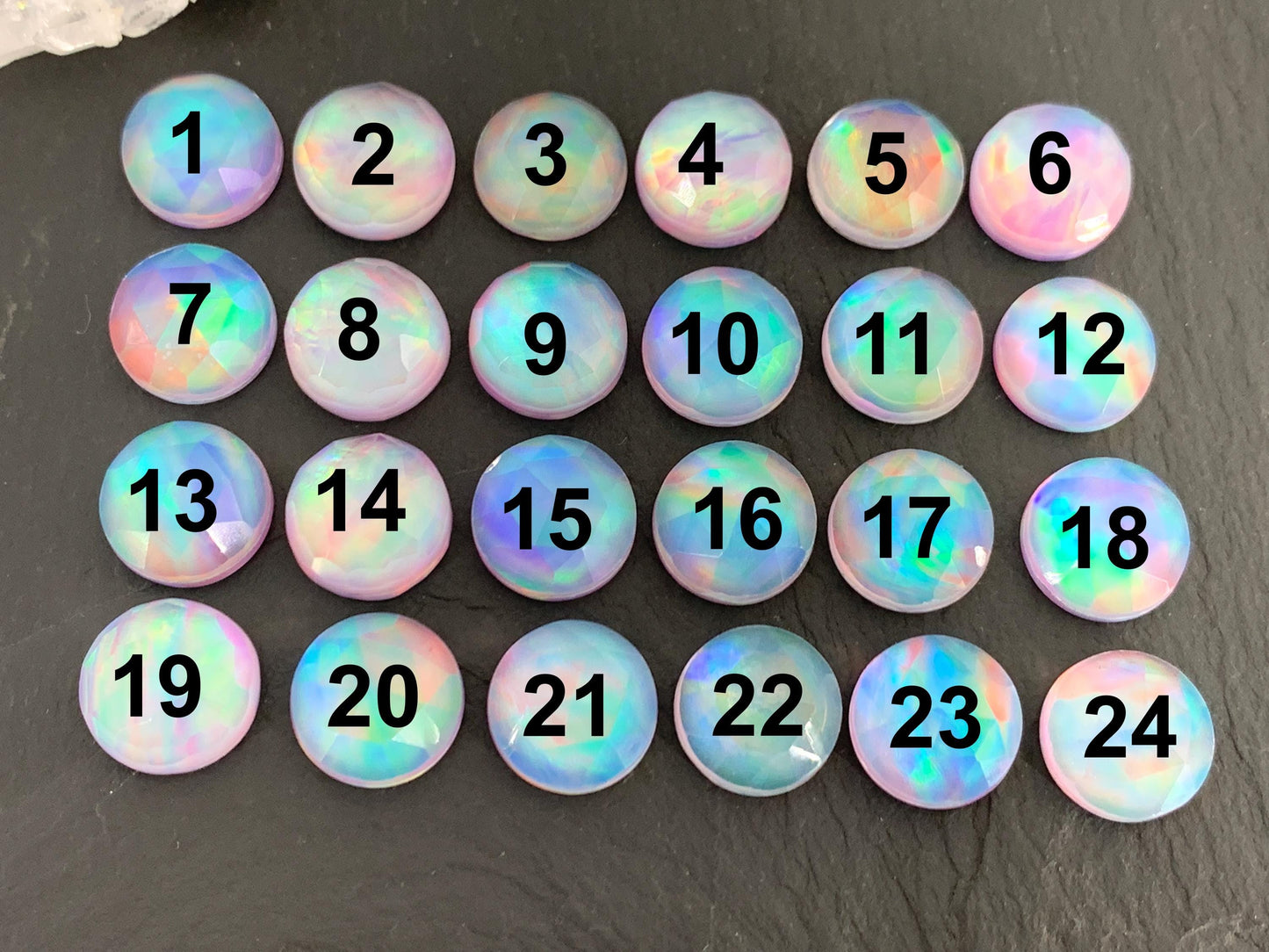 Faceted Aurora Opal round 12mm cabochon - Doublet cabochons