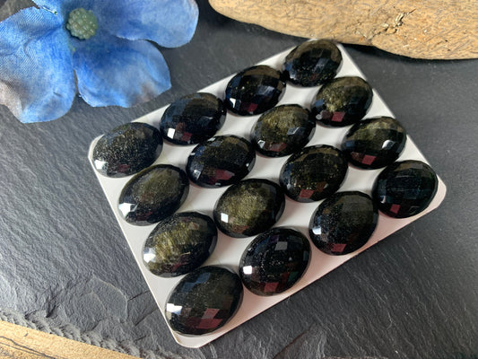 Faceted Gold Obsidian oval 15x20mm Cabochon - Calibrated cabochons