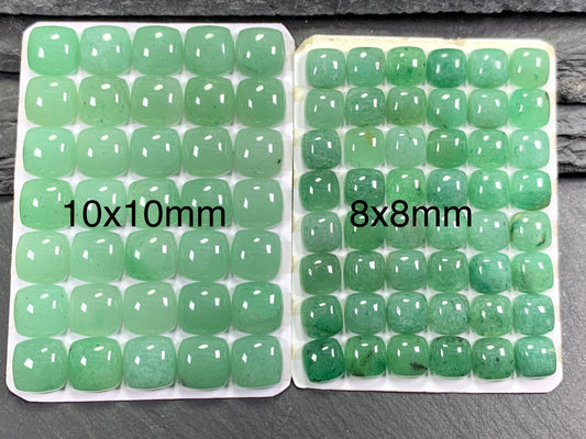 Green Aventurine square cushion 8mm, 10mm cabochon - Calibrated cabochons