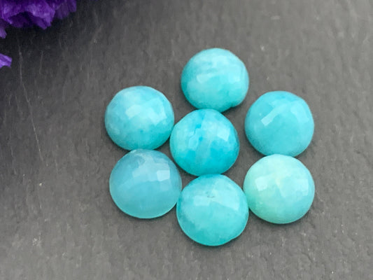 Faceted Amazonite round 6mm cabochon - Calibrated cabochons