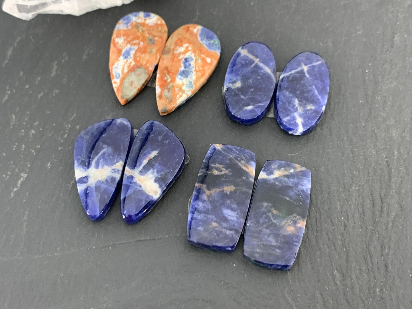 Natural Sodalite pair 21-24mm long cabochon